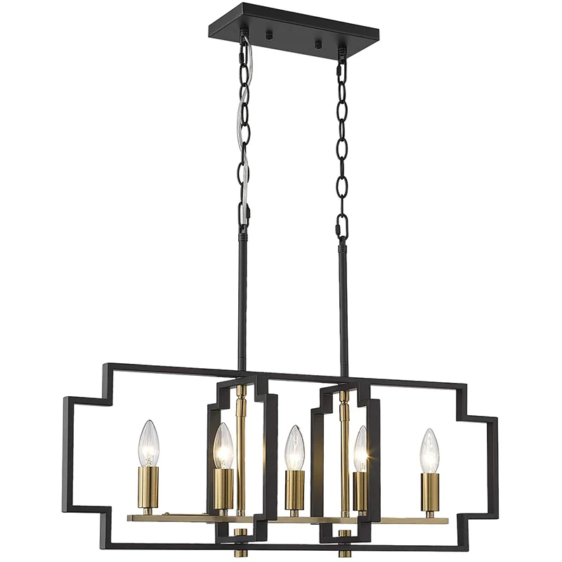 Modern Black and Gold finish industrial style Kitchen island pendant lighting 5-Light kitchen island light