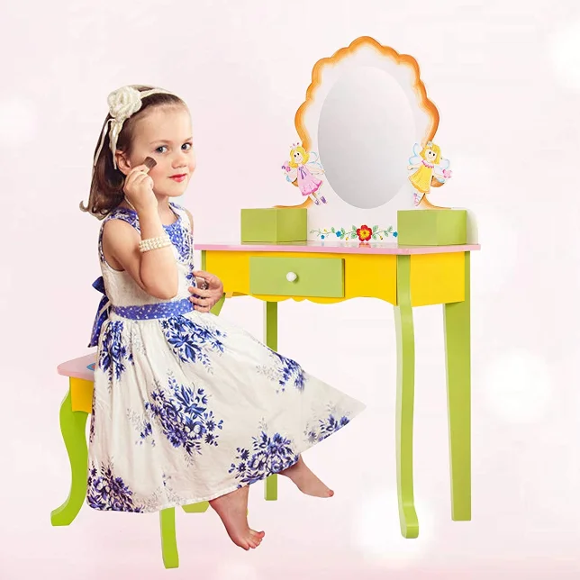 Dresser with mirror for girls with mirror wooden drawer makeup vanity table TY10095