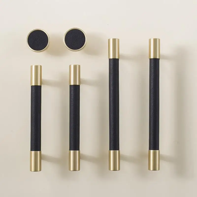 Modern Brass Gold Tbar Knobs And Pulls Black Leather Dresser