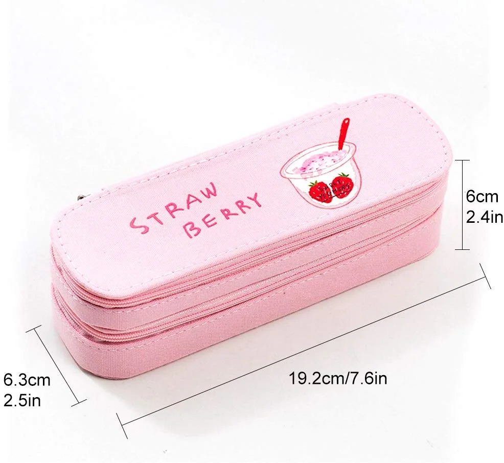 Pencil Pouch Double-Layer with Zippers Canvas Pencil Cases Organizer for Girls Boys
