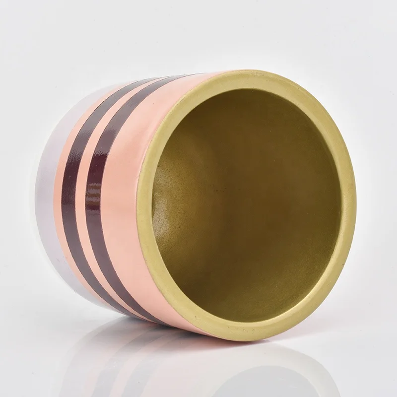 Pink cylinder plating ceramic candle jar votive church candle vessel home decor wholesale