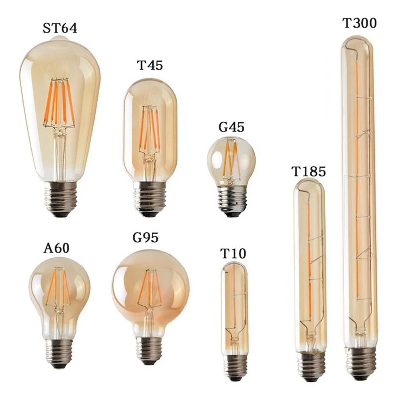 Dimmable Vintage LED filament edison light bulb E27 2700K 3000K 4000K ST64 G80 G95 G125 T45