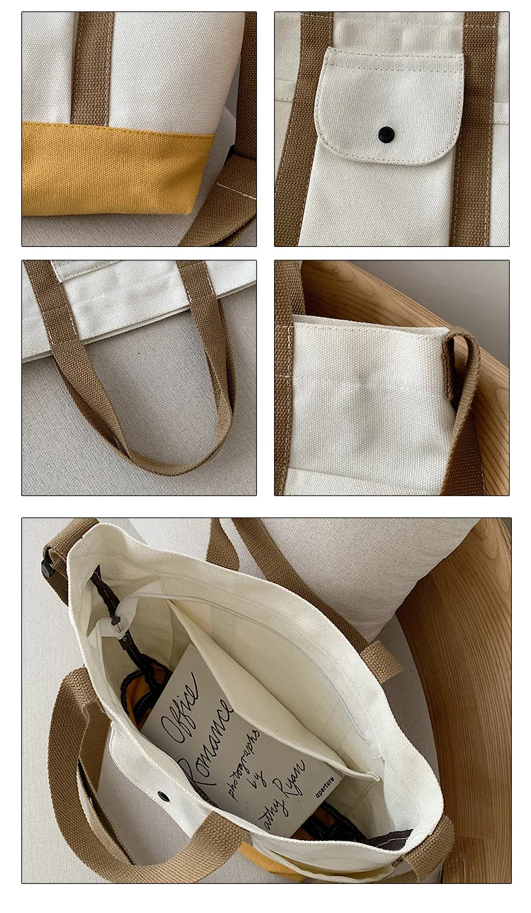 zippered canvas tote bag