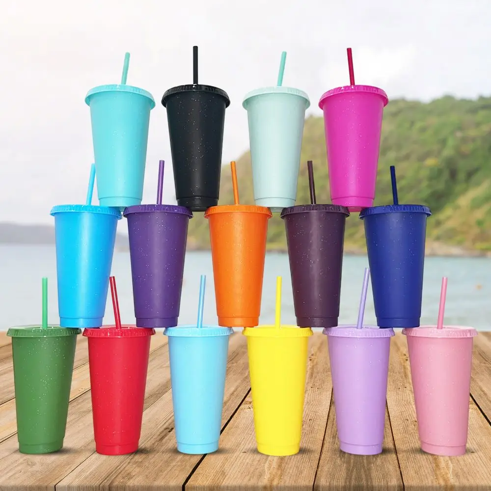 24oz Plastic Straw Cup Largecapacity Transparent Drink Milk Tea Cup