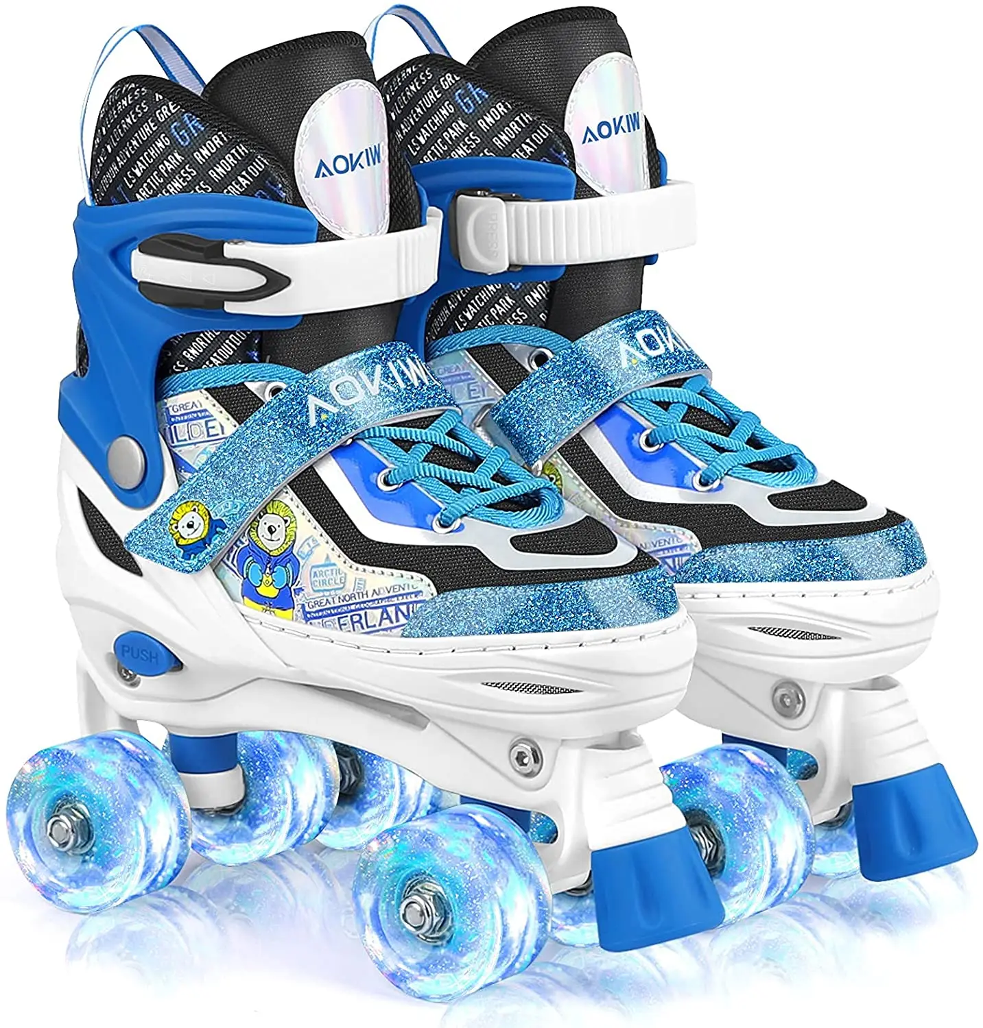 4 Sizes Adjustable Kids Roller Skates Outdoor Indoor with Light up Wheels Taiker Roller Skates for Girls Boys Kids Toddler Size 11C to 7Y 