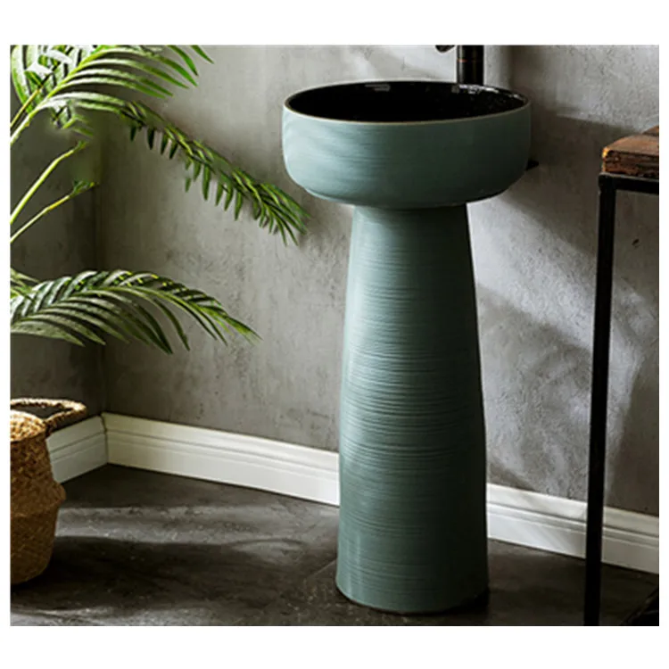 Hotel Luxury Pedestal Free Standing Sink Round Ceramic Bathroom Smart