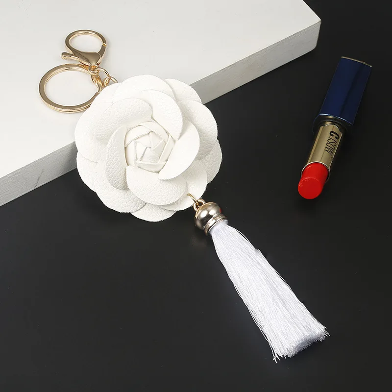 Wholesale Lilangda Hot Selling Fashion Camellia Style Key Holder PU Leather  Rose Flower Key chain camellia flower bag charm keychain From m.