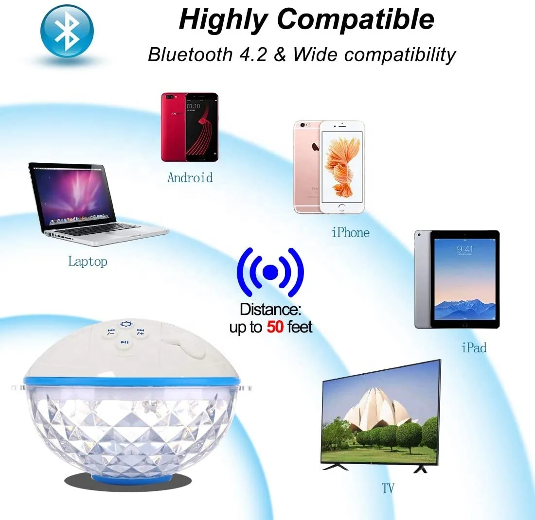 Portable wireless Speakers with Colorful Lights IPX7 Waterproof Floating Speaker Stereo Sound Rich Bass Built-in Mic Hands Free - ANKUX.COM