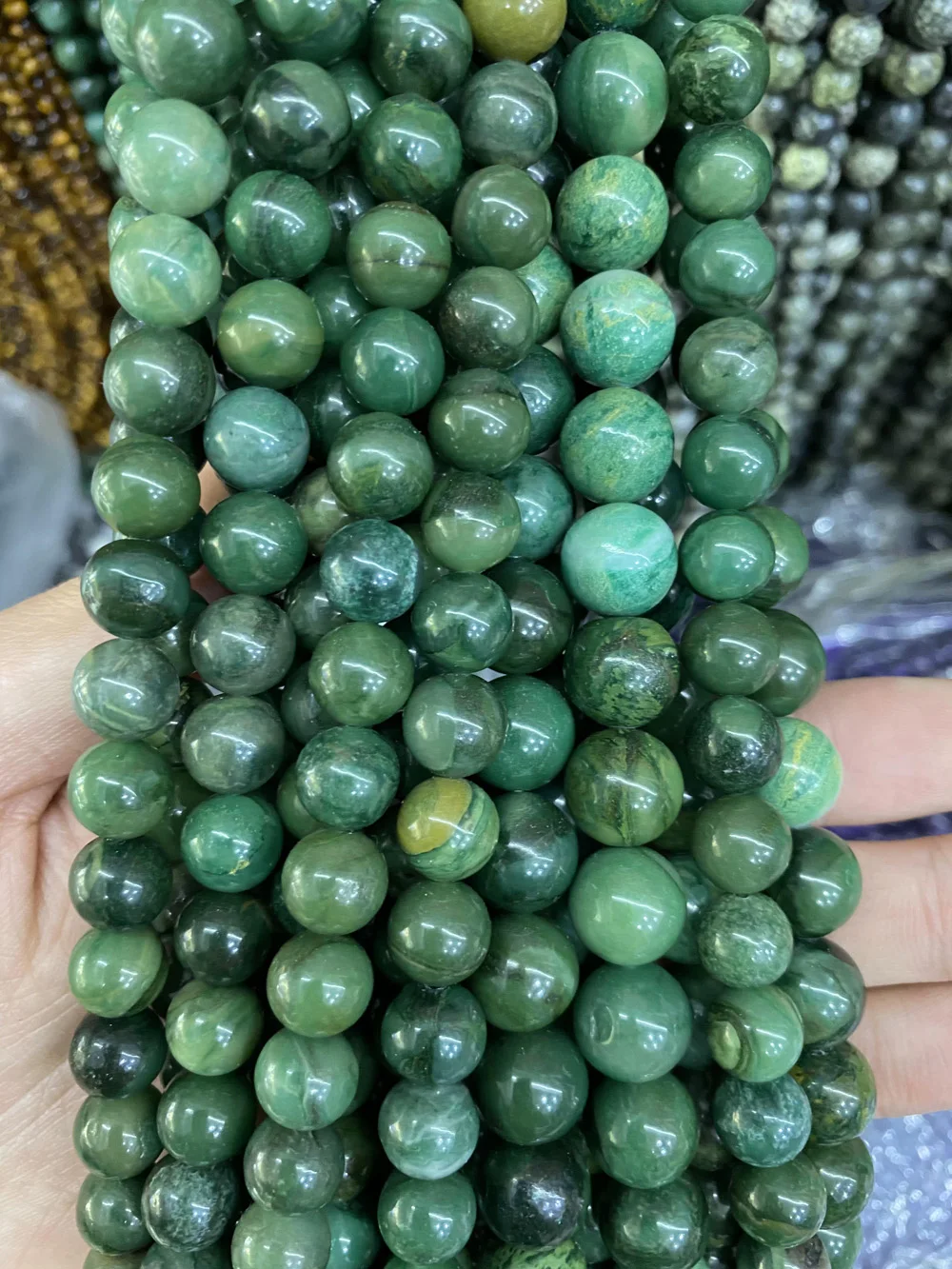 6/8/10/12毫米圆形绿色天然石材非洲绿玉翡翠宝石散珠子线