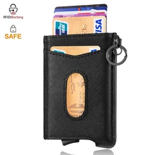 RFID визитница кожаный кошелек металлический зажим для денег алюминиевый всплывающий карточный чехол дизайнерский кошелек маленький кошелек для женщин