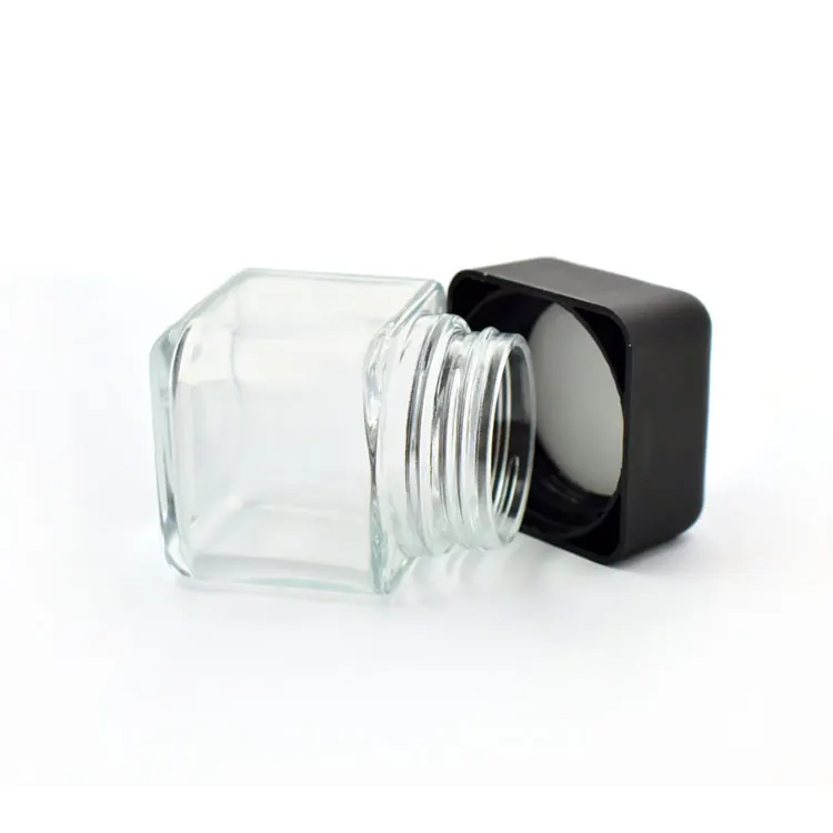 square glass jar with black child resistant lid glass jar