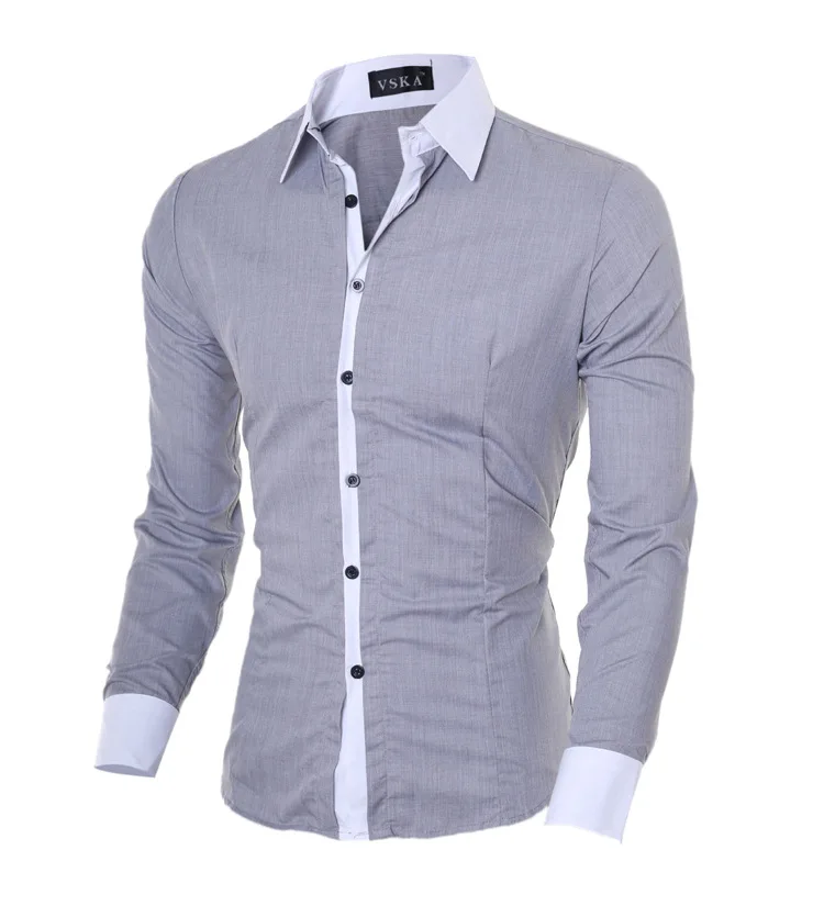 

Spring Autumn Fashion Classic Contrast Color Collar Slim Long Sleeve Men's Shirts