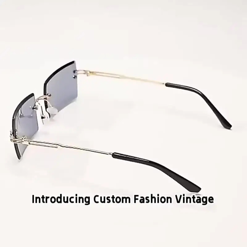 ?Vintage Sunglasses for Women Men Rectangle Rimless Metal Shades piscm Vintage Rimless Rectangle Sunglasses for Women Men  main image 4