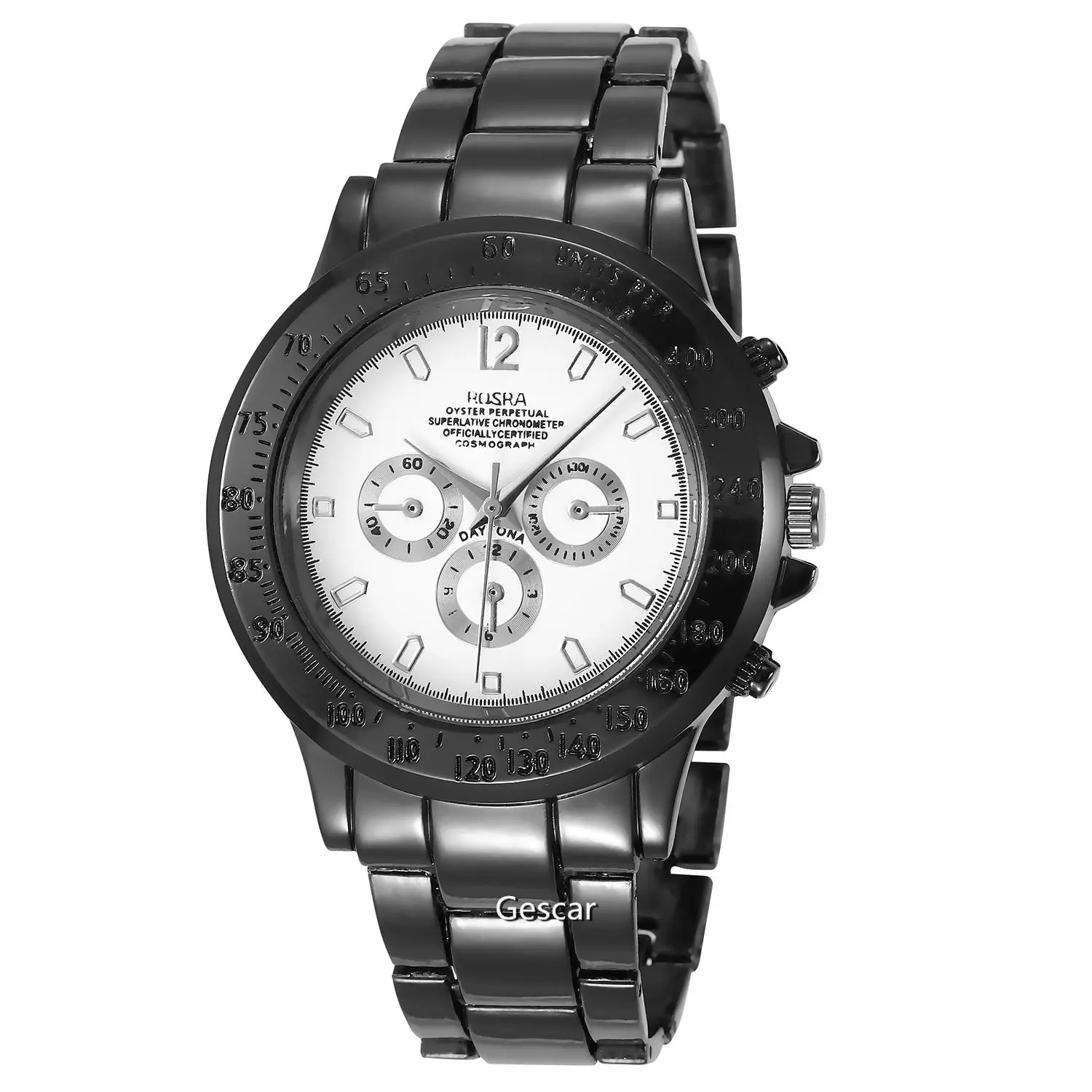 高品质 8731 rosra 假三眼简约设计男士手表合金黑色石英休闲男士运动