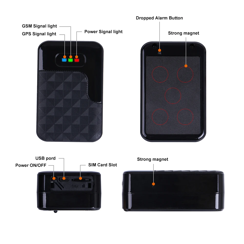 Anti-tamper trigger alarm gps tracker support GPS/LBS/AGPS tracking low battery alarm