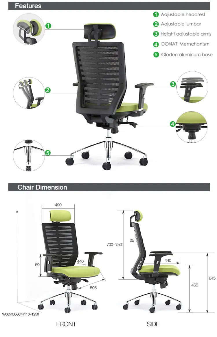 Cheemay modern office highback ergonomic executive chair lumber support