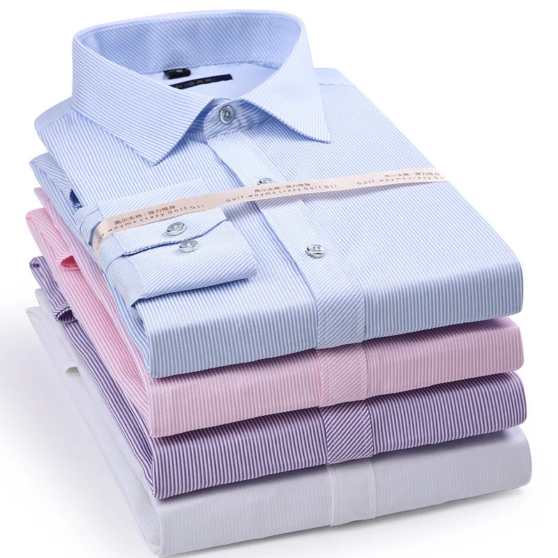 S938 Elastic Stripe Men Long Sleeve Shirt Dress Casual Shirt Male Social Formal Shirt Slim Fit Design