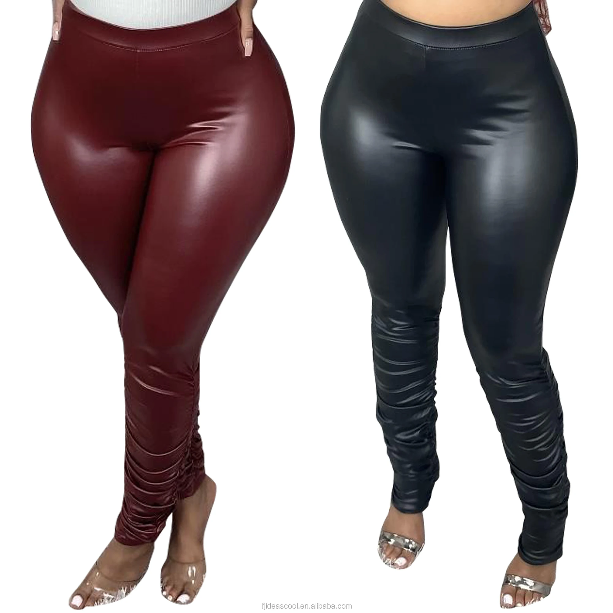 Ids Odm/oem Women Pu Leather Pants Black Red Fall High Waist Women's ...