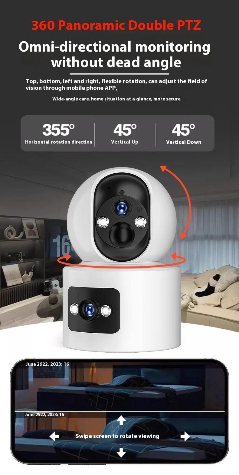 ICAM365 3MP Smart Network IP Camera Dual Wide Angle Pan-Tilt CMOS Sensor Night Vision & Two-Way Audio Cloud Memory Card Storage