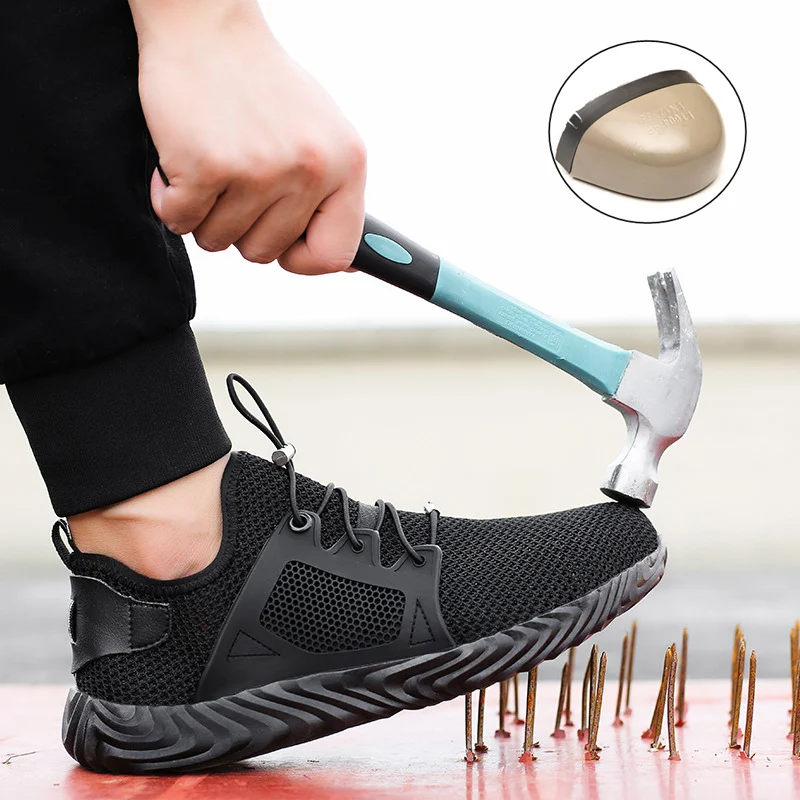 
Summer Breathable Safety Work Shoes For Men Steel Toe Cap Work Shoes Anti-smashing Construction Working Safety Sneakers Men 