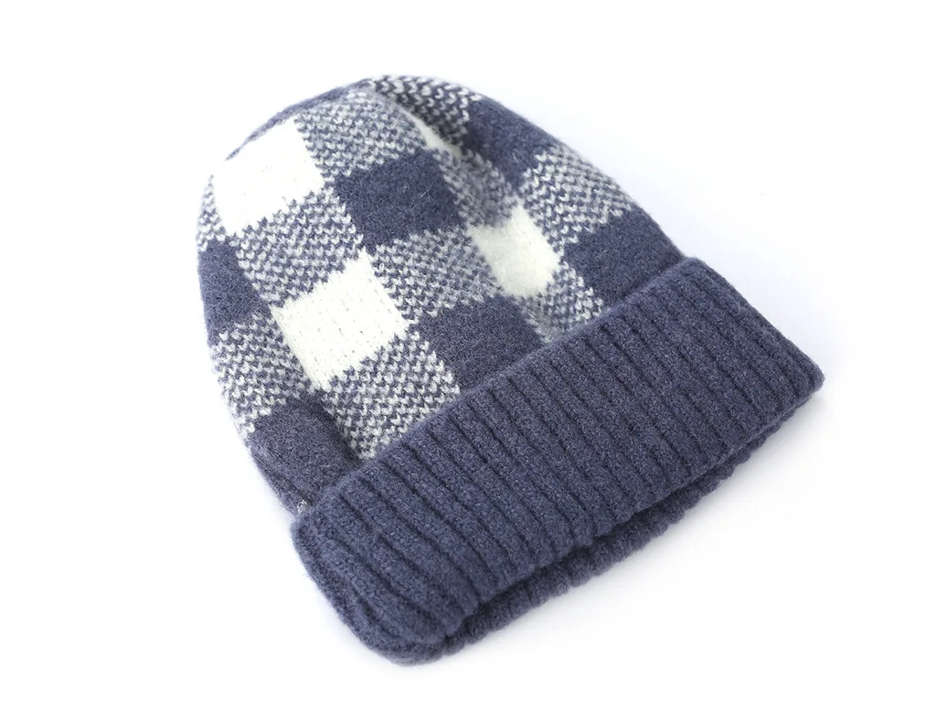 Adult And Kids Studs Knit Beanie Winter Warm Hat Woman Winter Plaid Cap Winter Knitted Hat DOM1091410