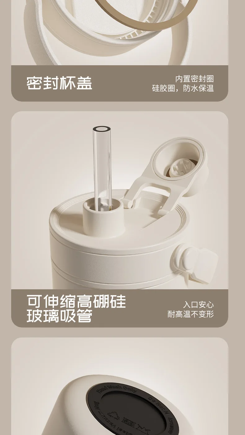 Large Capacity Stainless Steel Vacuum Flask Thermos Cup Striped Ceramic Liner Car Cup Tea Coffee On-The-Go Beverages