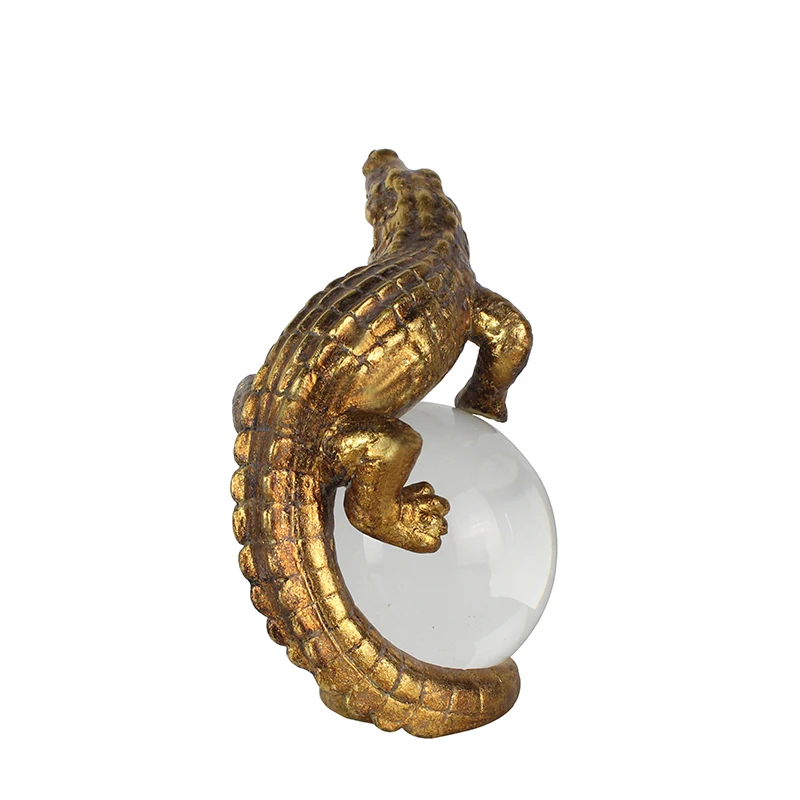 Resin gold animal sculpture crocodile octopus lizard monkey statue with crystal ball home decor factory