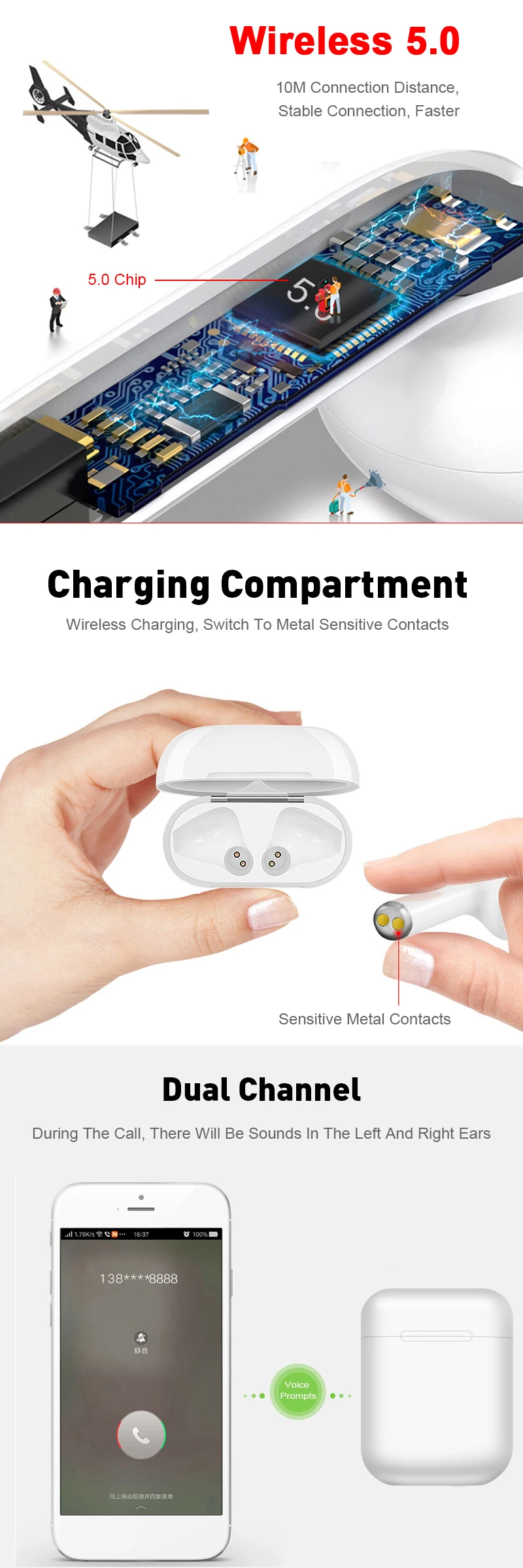 IPX5 Sweat Proof with Awesome Sound Wireless In-ear HIFI Earphone Earbuds i12 for wireless earbuds tws - ANKUX.COM