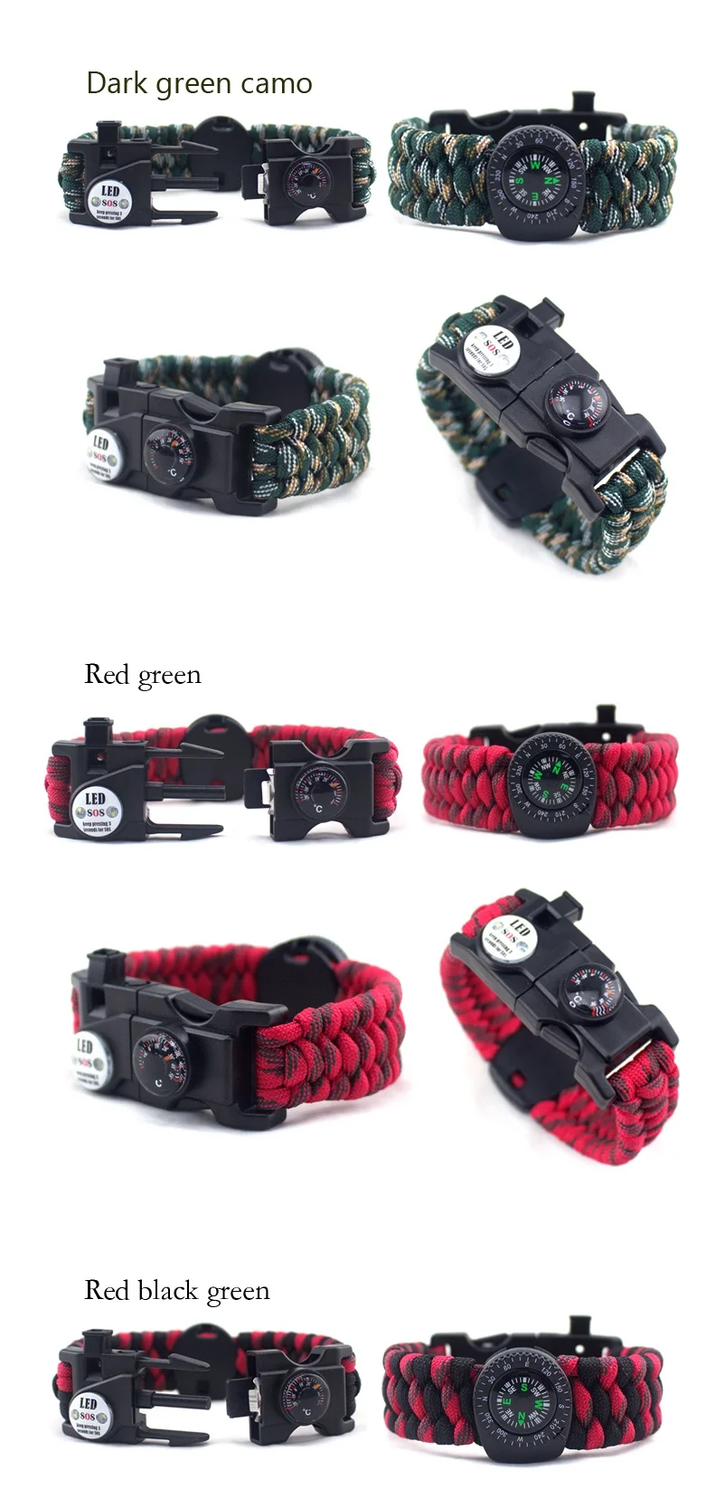 Wholesale Factory Outdoor Survival Charm Paracord Bracelet, Custom Logo Multi Tool Trilobite Bracelet/