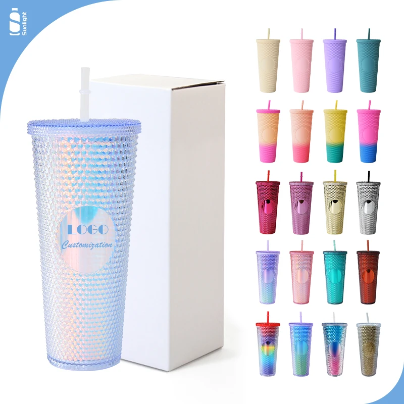 Multi Colored 24oz Double Wall Plastic Cup Reusable Blue Tumbler Plastic  Tumbler Drink Cup Custom 24 oz Ice Coffee Cup With Logo