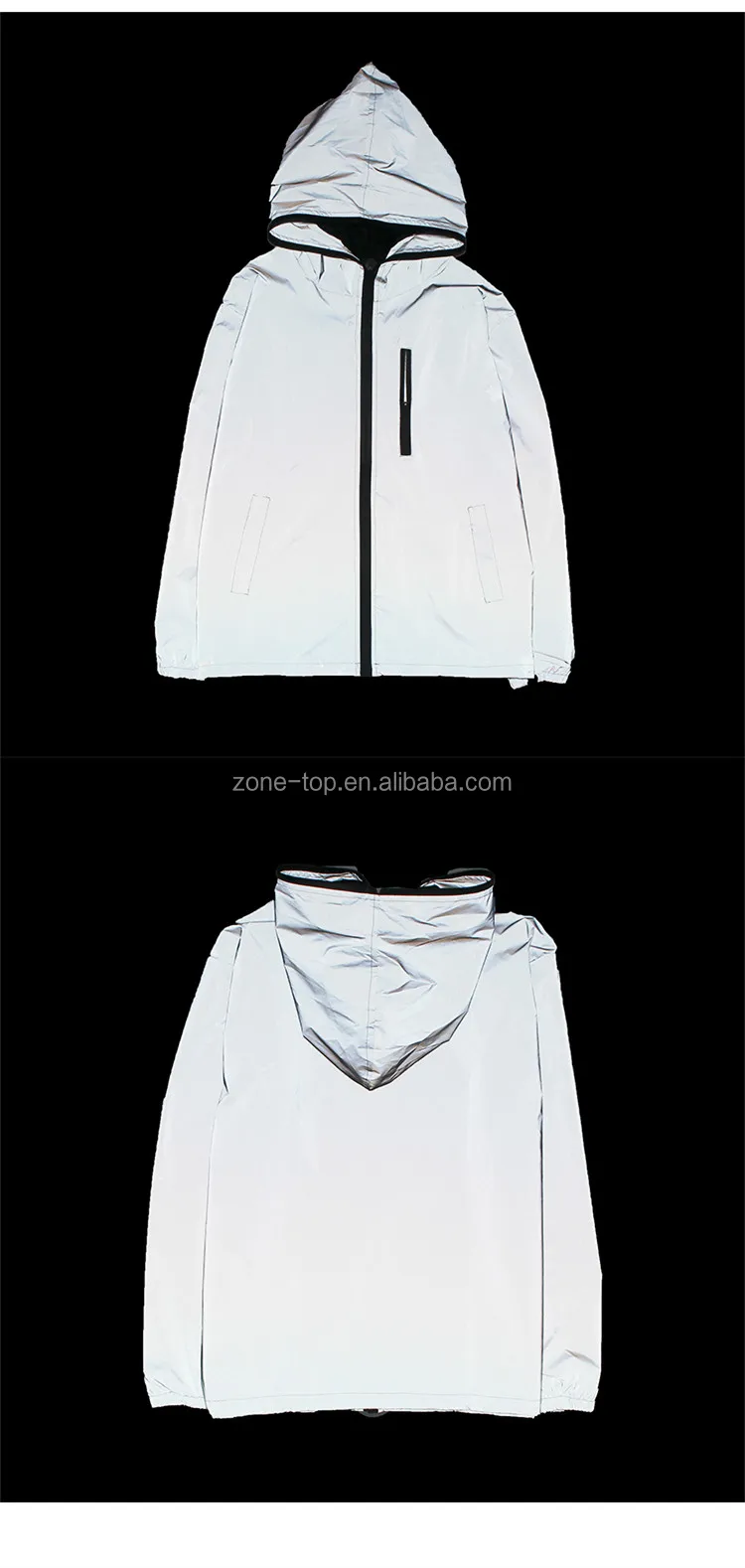 标志户外运动夜间跑步骑行反光防风连帽夹克发光夜间闪亮拉链帽衫外套