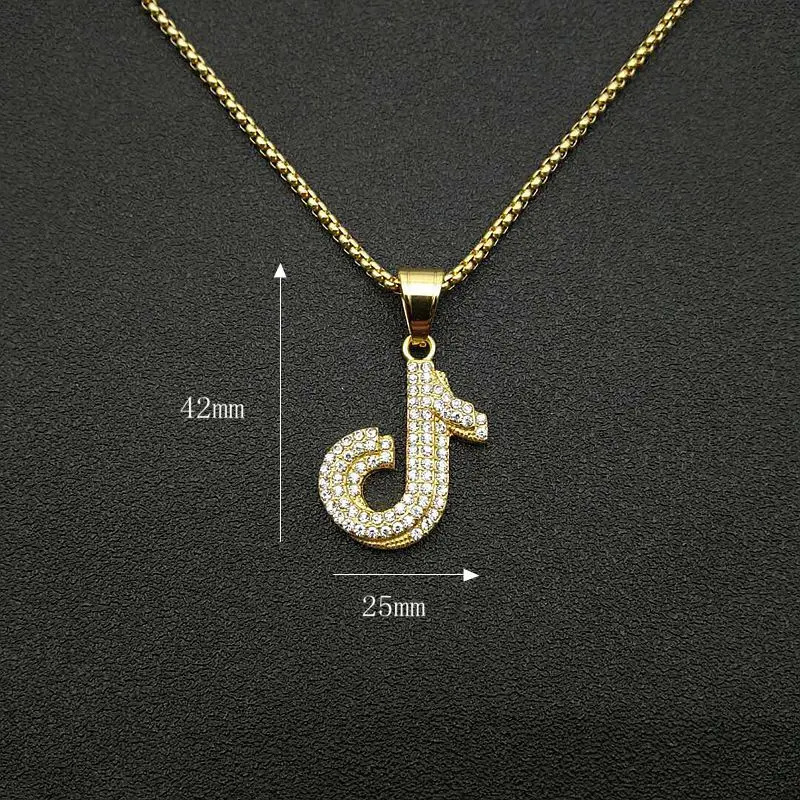 Gt Hot Selling Stainless Steel Full Crystal Tik Tok Charm Necklace