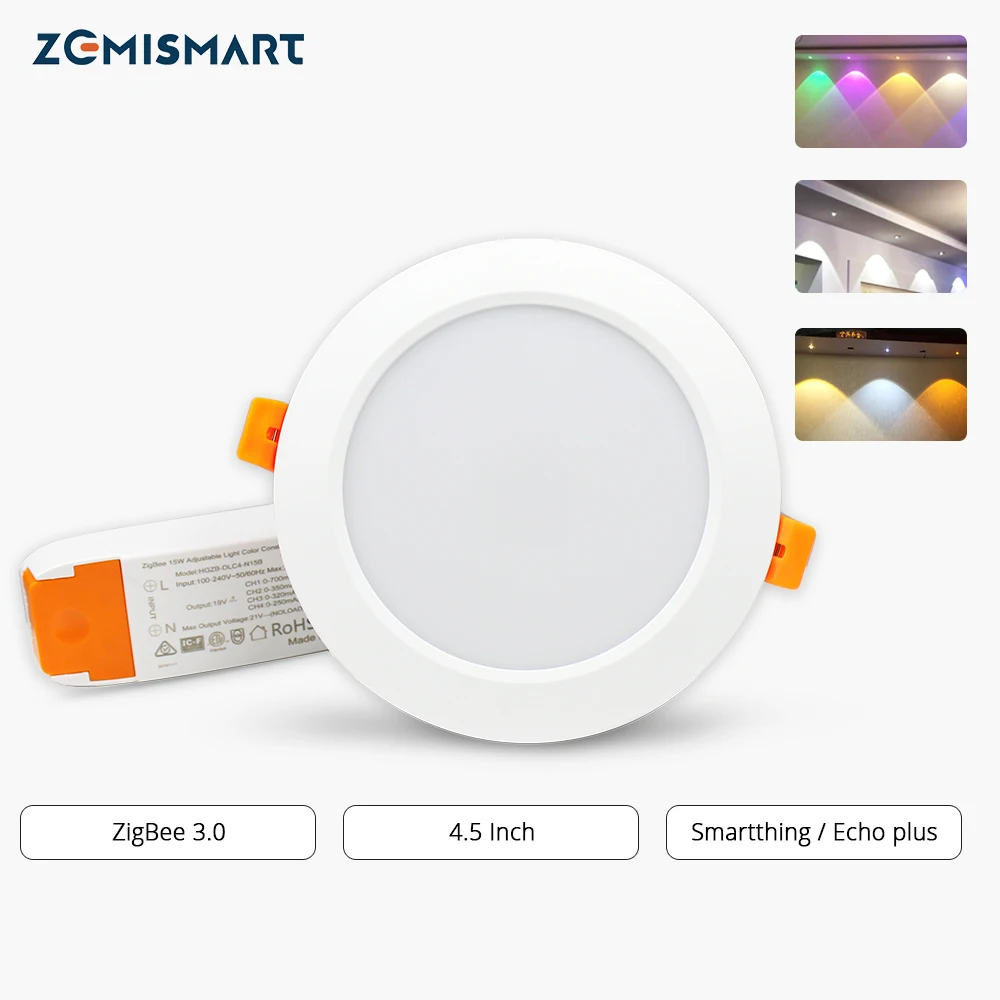 ZigBee 3.0 Smart RGBW 4.5 Inch Downlight Led Bulb Light Work with Amazon Echo Plus Directly 12w Smart Lighting Solution