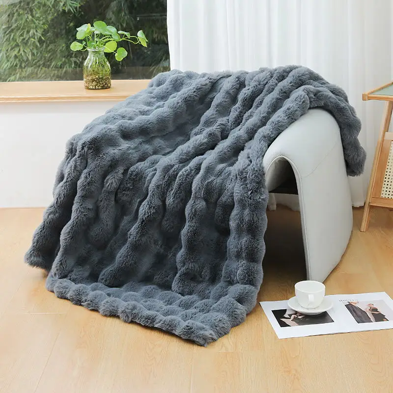 Tuscan Office Jacquard Style Sofa Cover Thickened Bubble Fleece Blanket Throws Plush Relaxing Fuzzy Flannel for Bedding Winter manufacture