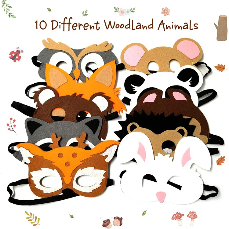 DANGSHAN 18pcs Animal Felt Masks Party Favors for Kid Halloween Masks Dress-Up Party Accessory Jungle Safari Theme Birthday Party