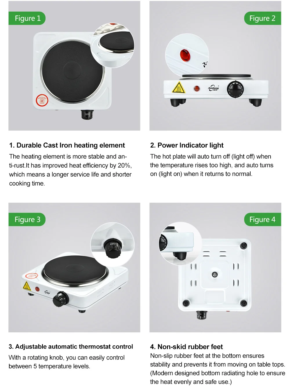 Andong Electric Single Burner Hot Plate With 1500 Watts Solid Hotplate