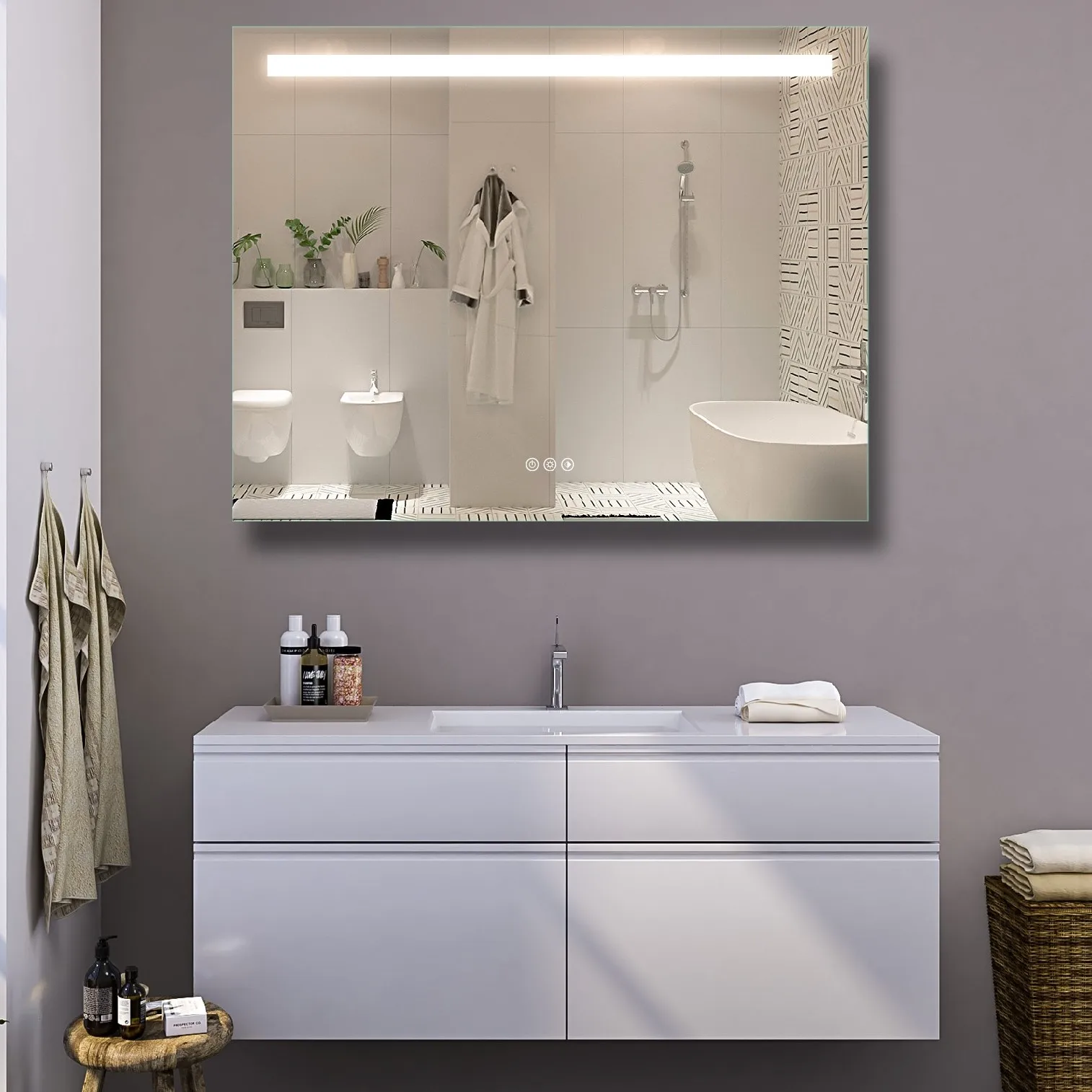 Mirror led bathroom lighted bathroom mirror with defogger for bathroom led touch mirror