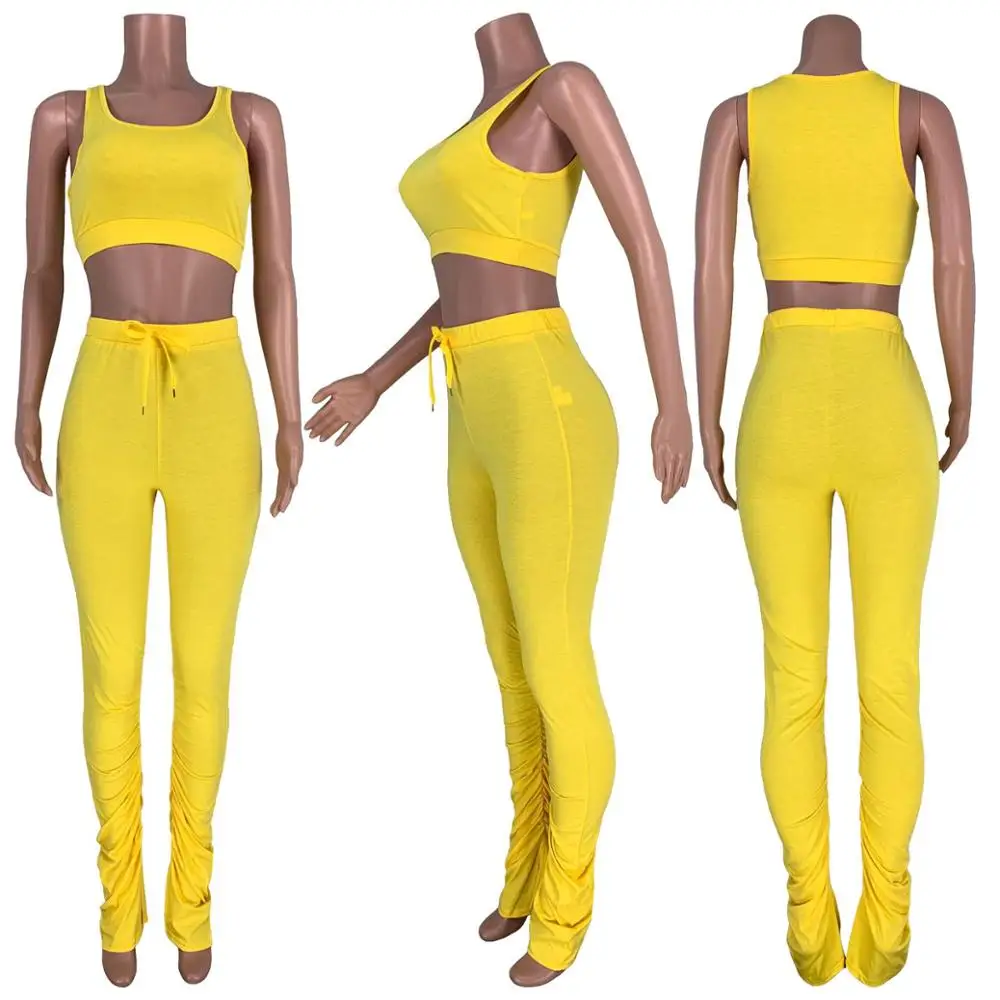 HR8112 Tank top single stacked legging sport suit cotton 2 piece women set sexy fitness clothing sweatsuit sets