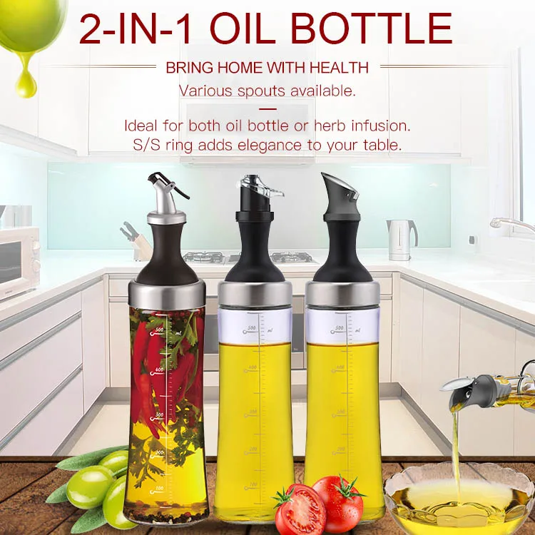 Amazon Hot Sale Cooking Oil Bottle Kitchen Glass 2in1 Olive Oil