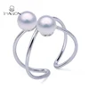 Simple Jewelry Design 925 Sterling Silver Cross Double Pearls Base Ring Mountings