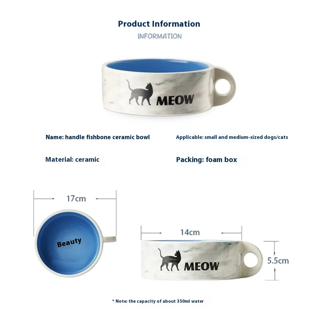 New Design Ceramic Large Diameter Anti-Knock Fashion Eco Friendly Cat Rice Bowl Pet Dog Ceramic Food Water Food Bowl With Handle