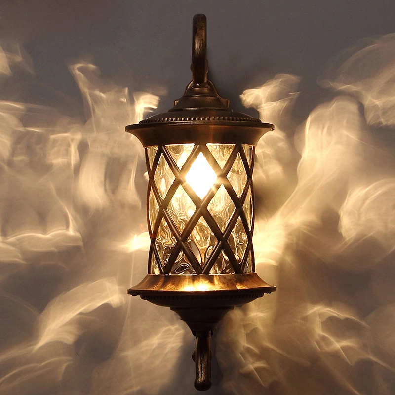 LED Outdoor Wall Lamps Aluminum Lantern Lighting With Seeded Glass Square Mini