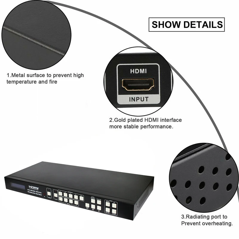 Hometheatre 4x4 Hdmi Seamless Switching Matrix Supporting 2x2 Video