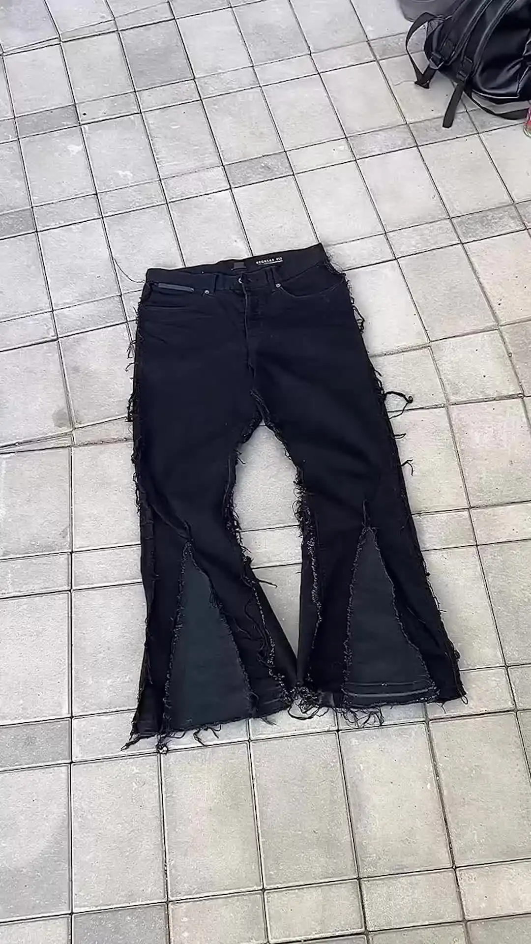 YSJY Manufacturer Custom Wax Leather Patchwork Cargo Denim Pants