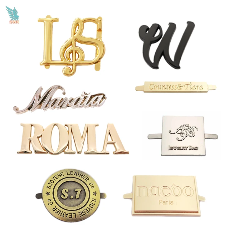 Design bag metal brand tags custom metal logo plate label for handbags