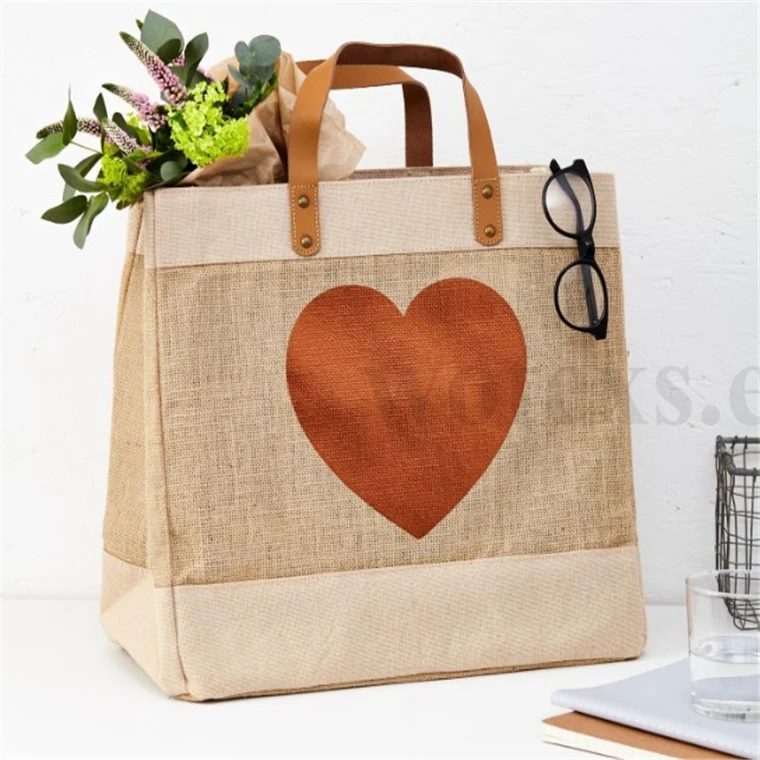 Bj0052 Wholesale Jute Beach Bags Logo Print Jute Shopping Bag Burlap