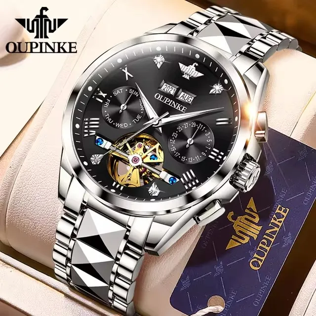 Oupinke 3186 Luxury Men's Watch - Luminous Tungsten Automatic