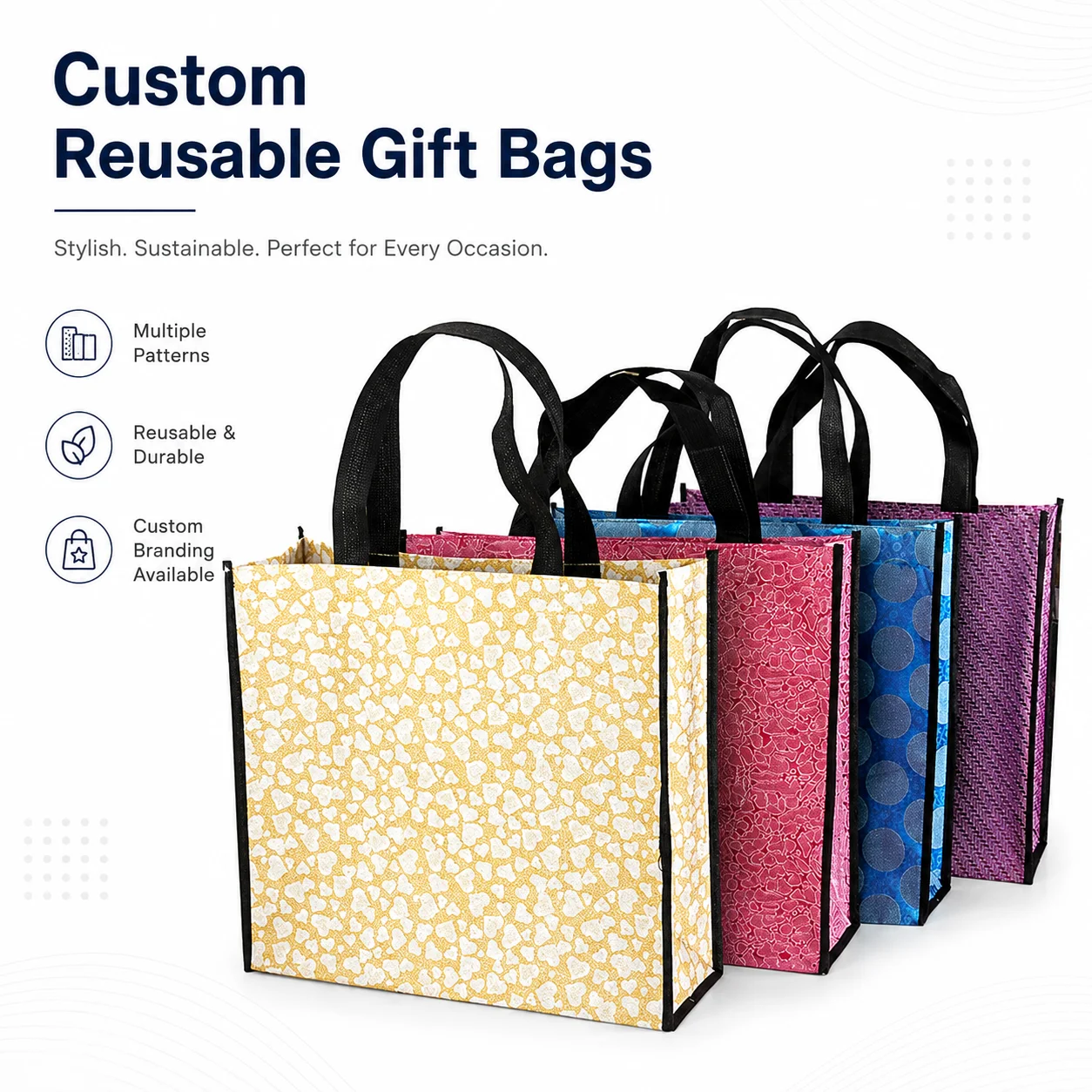 Premium 130g Laser Non-woven Tote, Custom Eco-friendly Shopping Bags with Logo for Promotion OEM