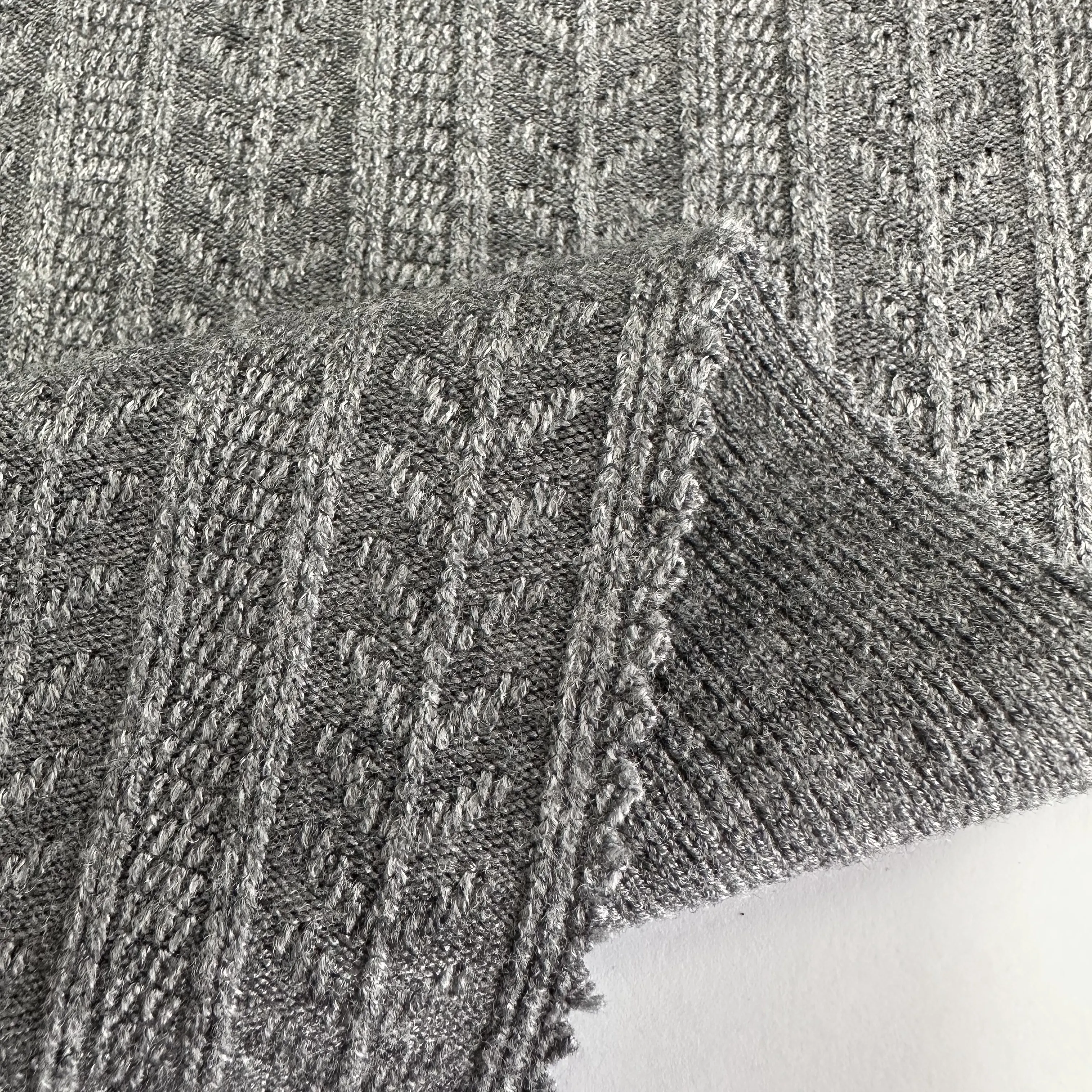 服装针织仿羊绒面料rtn灰色混色提花人造丝涤纶尼龙罗纹面料冬季毛衣