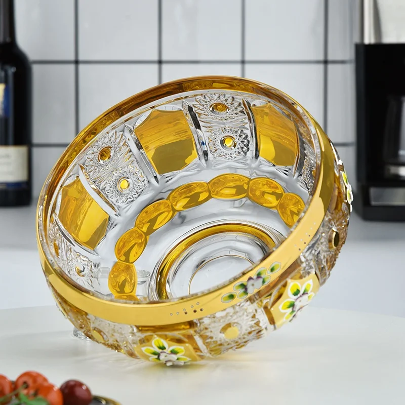 Luxury Fruit Bowl Flower Enamel Glassware Gold Line Home Decoration